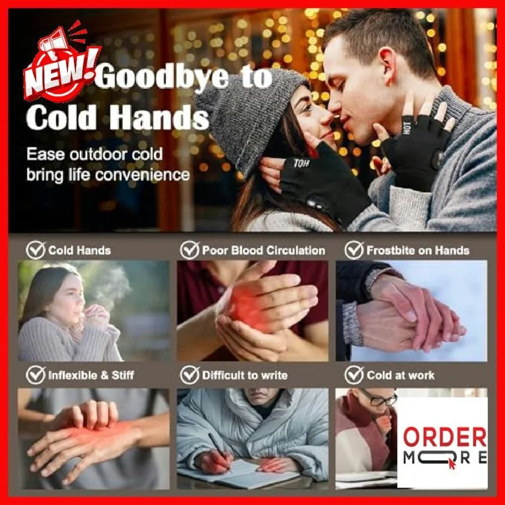 Rechargeable Heated Fingerless Gloves Touchscreen Winter Work Medium